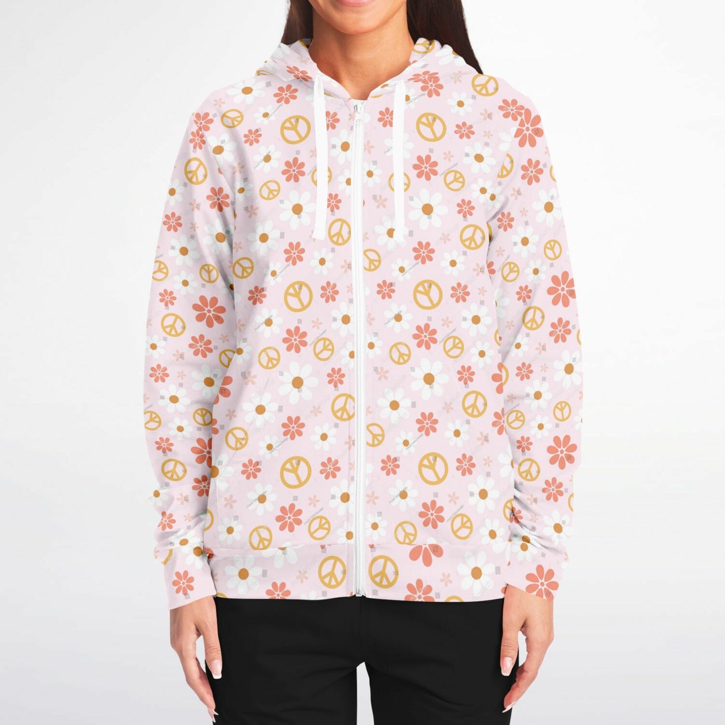 Peace Pattern Fashion Zip-Up Hoodie - AOP