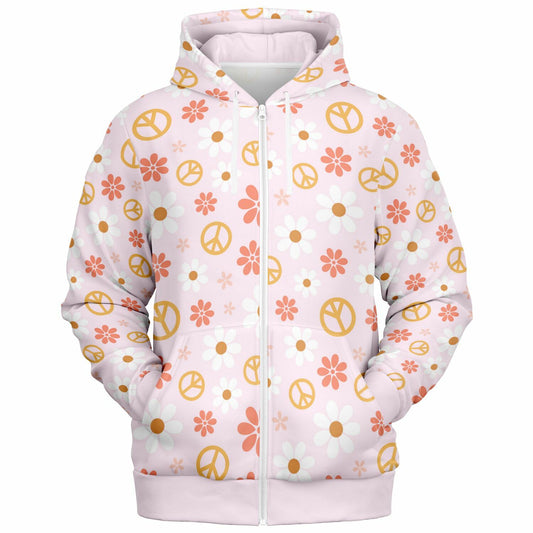 Peace Pattern Fashion Zip-Up Hoodie - AOP