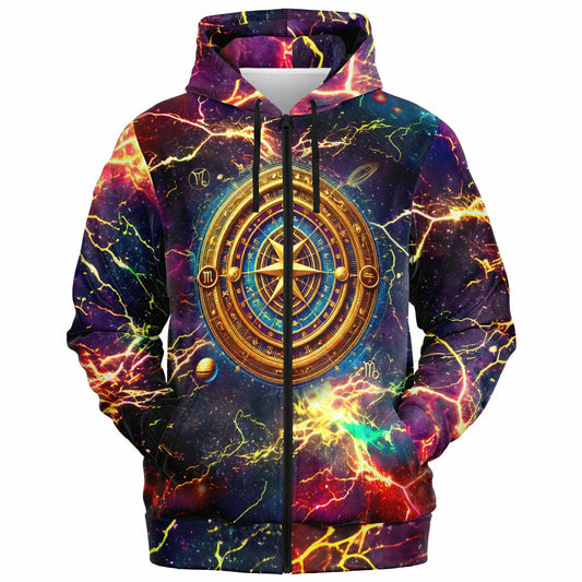 Zodiac Wheel Fashion Zip-Up Hoodie - AOP